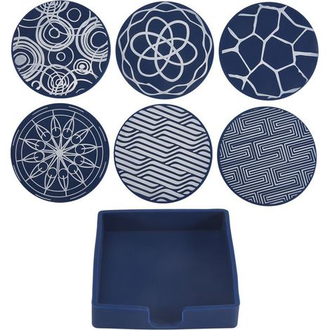 Juego de 6 posavasos redondos de caucho de silicona con caja de almacenamiento, ideales para bares, decoración de mesas y protección de escritorios. (1/4)