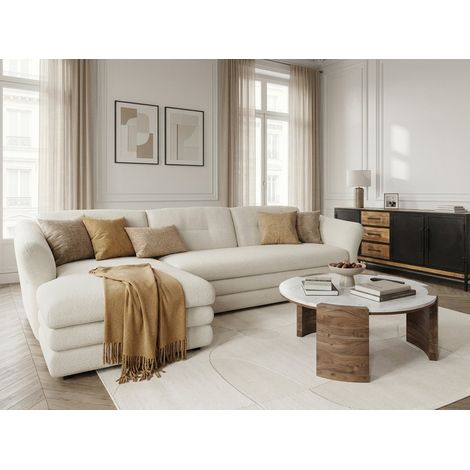 BOBOCHIC - Canapé d'angle fixe MARBLE tissu chiné Angle gauche Beige (1/5)