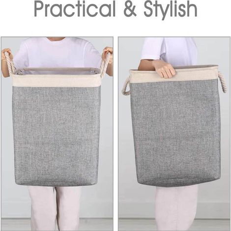 Panier à linge pliable, panier à linge, panier de rangement pour le linge sale, panier à linge en tissu, petit format, couleur riz et gris. (1/5)
