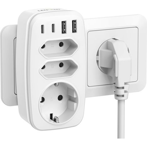 Multipresa LENCENT® con tripla presa USB, 1 presa Schuko + 2 prese Euro, 2 USB C + 2 USB A, MAX 4000W (250V 16A), protezione da sovratensione e sicurezza per bambini, multipresa per casa e ufficio. (1/5)
