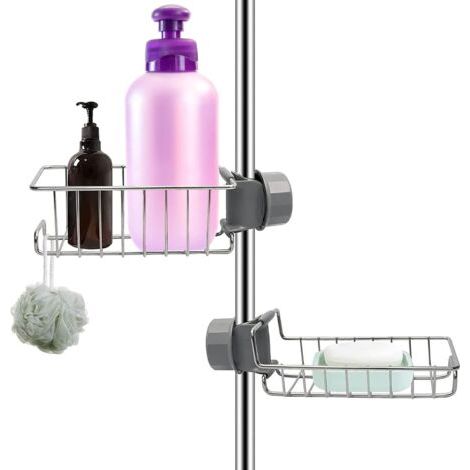 Étagère Douche Sans Percage Inox Argent Lot de 2, Étagère Salle de Bain Inoxydable pour Barre/Rail 18-27mm, Porte Savon/Shampooing Douche, Accessoire de rangement Cuisine