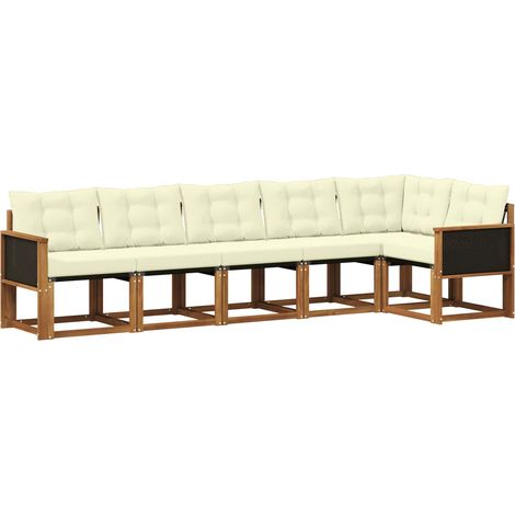Conjunto de sofás de exterior con cojín 6 pcs Natural y Crema vidaXL