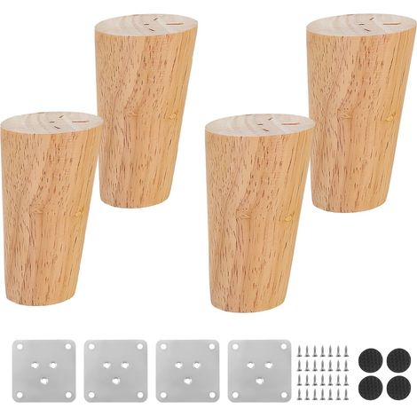 4 Pièces Pieds de Meubles en Bois, Pied de Meuble avec Tapis Antidérapant, 8 cm Pieds Meuble Inclinés, avec Plaque de Montage et Vis, Adapté aux Canapés, Tables et Armoires (1/5)