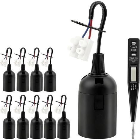 Douille E27 - Support Ampoule Avec Câble - Pour Rénovation Électrique Et Chantier - Testeur Phase Inclus - Lot De 10 Pièces (1/5)