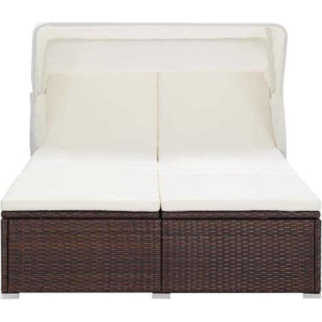 Maison Exclusive - Lettino Prendisole a 2 Posti con Cuscino in Polyrattan Marrone (1/5)
