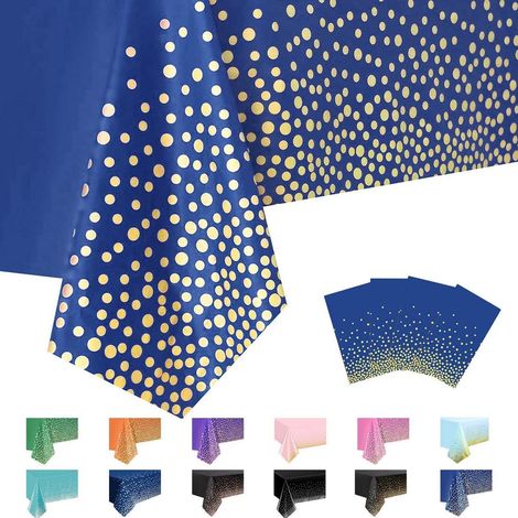 Lot de 4 nappes Bleu Foncé Or 137x274cm Peva Pois Confettis Imperméable
