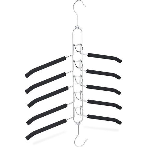 Cintre à vêtements épais à cinq couches, peu encombrant et antidérapant, utilisable à l'horizontale ou à la verticale, noir/argent (1/5)