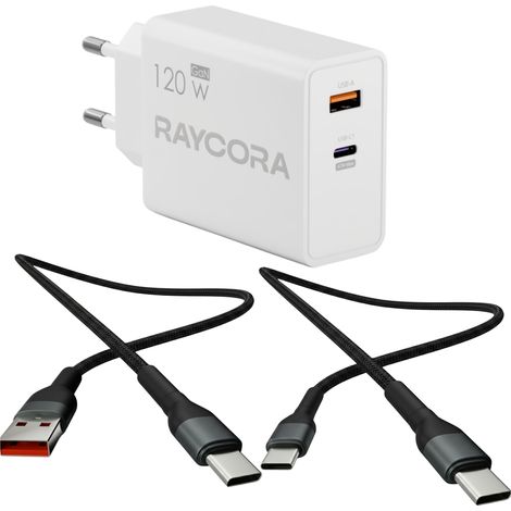 Schnellladegerät mit USB-C und USB-A-Anschluss, 120 W, Universalnetzteil + 2 m Kabel (Set) (1/5)