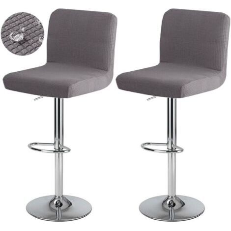 Housse de Tabouret de Bar avec Dossier Imperméable Couverture de Chaise Haute de Bar Extensible Housse de Chaise de Salle à Manger Pivotante Lavable 2 Pièces Gris foncé (1/4)