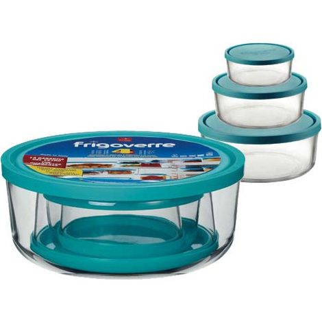 Set de 4 recipientes redondos Frigoverre aptos para microondas y congelador