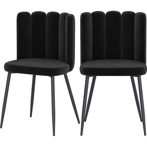 Set de 2 sillas de terciopelo negro con patas de metal negro - Rosy