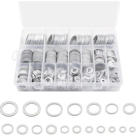 Assortiment de 540 bagues d'étanchéité en cuivre : 18 tailles, rondelles plates en cuivre avec boîte de rangement, assortiment de joints d'étanchéité en aluminium pour réparation (1/5)