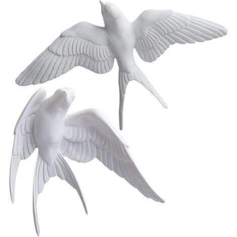 Décoration Murale Rustique Modèle D'oiseau Hirondelle en Résine Blanc 2 Pièces Facile à Accrocher et Nettoyer pour Décoration Intérieure et Extérieure (1/5)