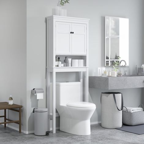 Mobiletto sopra il WC con 2 ante, scomparto e ripiano regolabile, 70x20x175 cm, bianco.