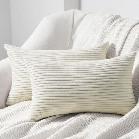 Set di 2 federe decorative in morbido velluto a coste per cuscini da soggiorno e camera da letto con cerniera invisibile - 30 x 50 cm - Beige (1/4)