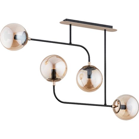 Suspension or/noir 4 globes ambre E14 Taco 53cm Alfa (1/3)