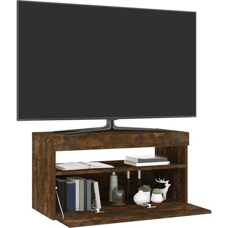 vidaXL Mueble de TV con luces LED roble ahumado 75x35x40 cm (1/2)