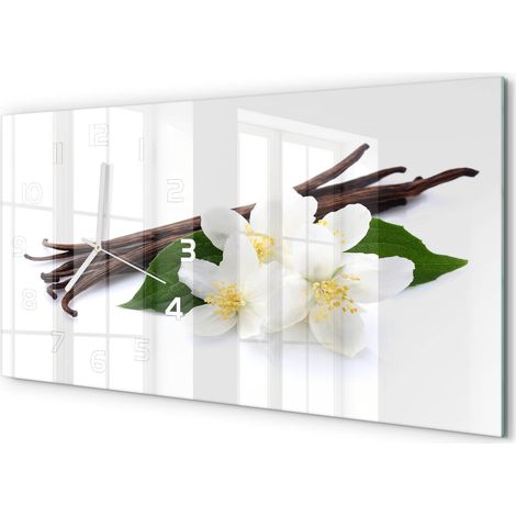 Horloge Murale Design Original 60x30 cm Verre Trempé Silencieuse Salon Jasmin et vanille (1/5)