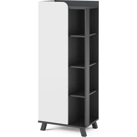 Armoire Midischrank Karen, Anthracite/blanc, 50x128cm avec porte et compartiments ouverts, Vicco
