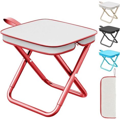 Sedia/sgabello pieghevole, ideale per viaggi, escursioni, giardinaggio, pesca, barbecue e spiaggia (rosso). (1/5)