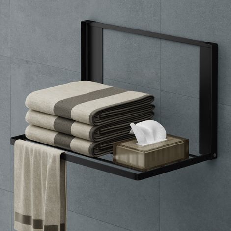 Mai & Mai Porte-serviettes sans Perçage Autocollant Support Mural Pliable en Acier au Carbone Étagère Magnétique pour Machine à Laver pour Salle de Bain Étagère Douche Noir Mat 41×25×25,5 CM Folda-01 (1/5)