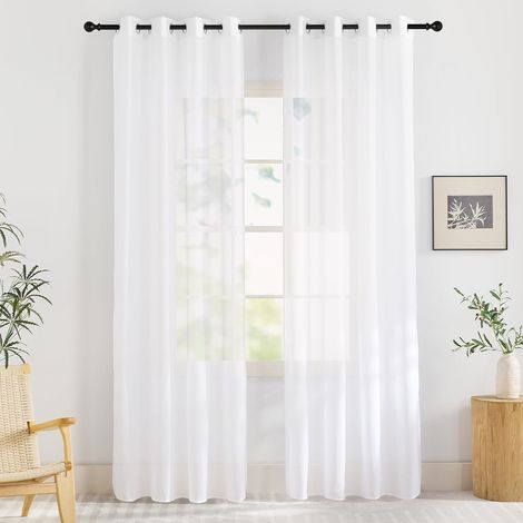 Lot de 2 Rideau, Voile Tulle, Œillets Métal, Polyester, Salon Chambre Bureau