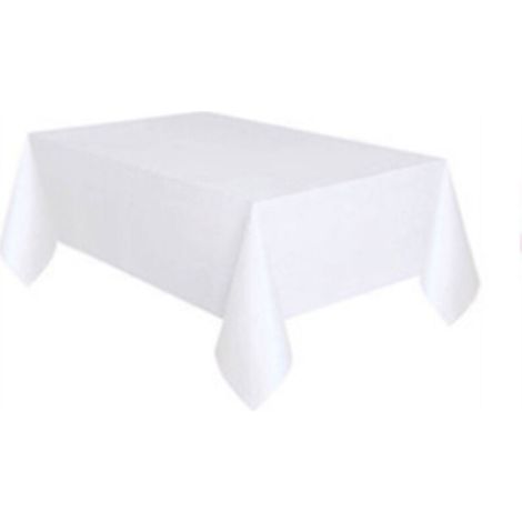 Nappe de couleur unie en plastique jetable PE nappe ronde rectangulaire anti-taches d'huile fête d'hôtel à la maison(Blanc)