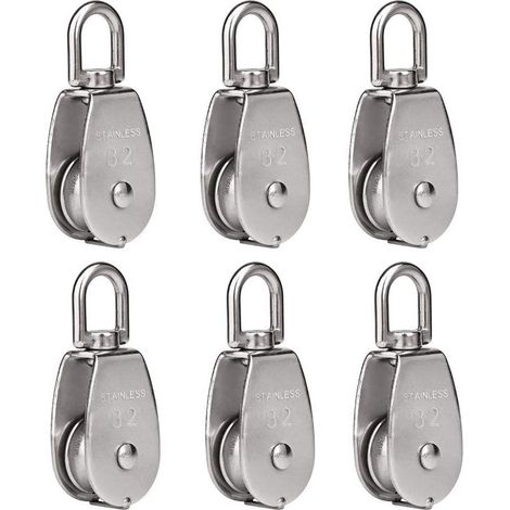 Lot de 6 poulies de levage m32 chargeant 250 kg, bloc de poulie de corde de levage pivotant en acier inoxydable 304 robuste (1/4)
