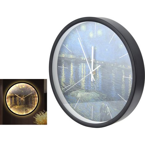Sprachgesteuerte LED-Wanduhr, dekorative Metalluhr „Sternennacht der Rhône“, Uhr mit Nachtlichtfunktion (1/5)