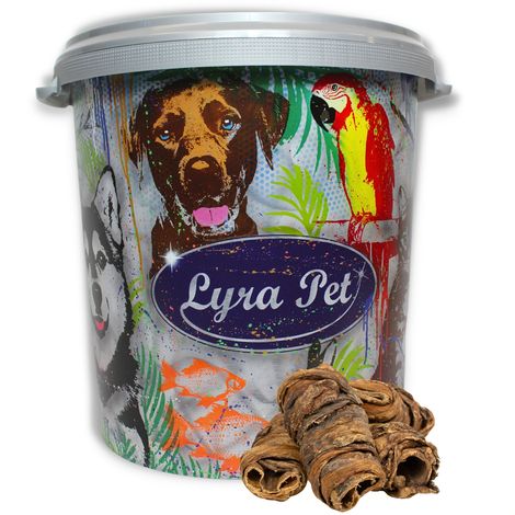 5 kg de Lyra Pet® Wrap à base de poumon de bœuf et de rongeurs de cheval dans un bac de 30 litres