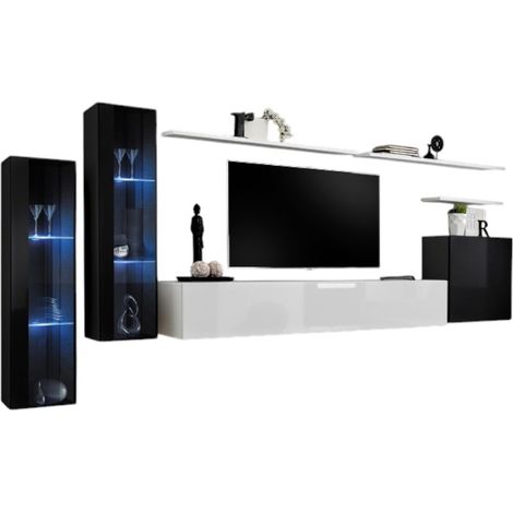 Composizione murale SWITCH XI mobile TV sospeso bianco e nero lucido 330 cm LED