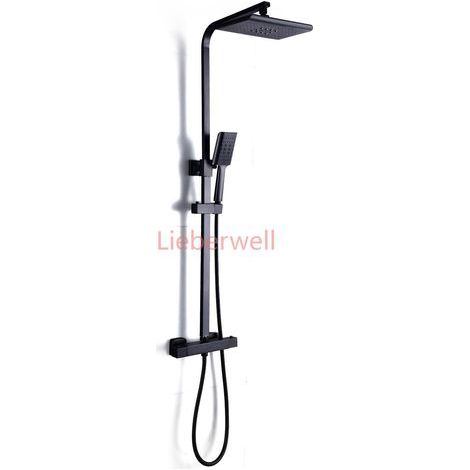 LIEBERWELL Thermostatic Shower System Black Stainless Steel with Rain Shower Head and Adjustable Handheld Sprayer Complete Set (1/5)