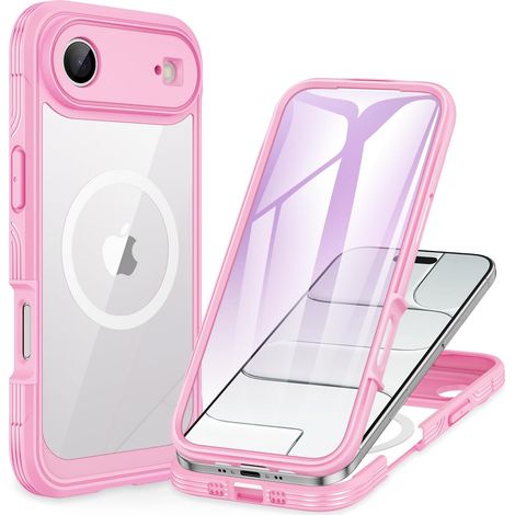 Magnétique Coque iPhone 17 Air [Compatible avec MagSafe] intégré 9H Verre Trempé Protection écran et Protection Caméra, 360° Antichoc Téléphone Housse Double Face Case Intégrale Etui -Rose (1/5)