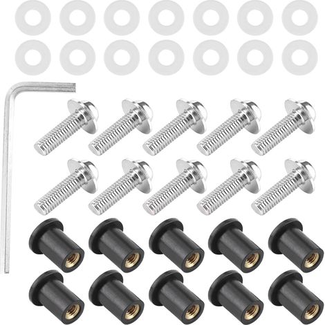 Kit universel de 10 pièces comprenant boulons, écrous et rondelles pour l'installation de carénages de pare-brise de moto (argenté) (1/5)