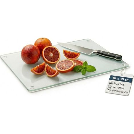 Planche à découper en verre 40 x 30 cm, antidérapante, avec pieds, sans microplastique, hygiénique, surface résistante aux rayures et à la chaleur (1/5)