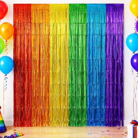 1 Rideau Métallique, Franges Brillantes, Auto-Adhésif, Arc-en-Ciel, Décoration Fête Anniversaire Mariage (1/5)