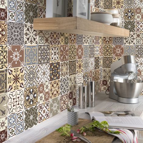 Sticker Mural Carrelage adhésif Cuisine Salle de Bain - 30 STICKERS CARREAUX DE CIMENT AZULEJOS SINOFIONA - 30stickers15x15cm (1/5)