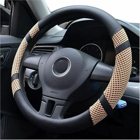Couvre Volant en Microfibre Cuir Housse Volant Voiture Universelle 38cm,Protege Volant Voiture Antidérapant Respirant Souple Durable Accessoire de Voiture (Beige) (1/5)