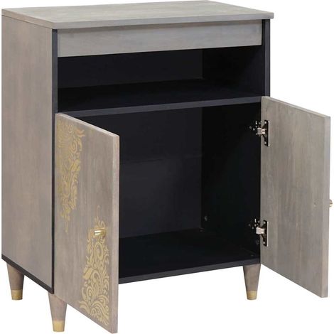 Buffet Meuble de rangement Gris et or 60 x 33 x 75 cm Bois de mangue massif (1/5)