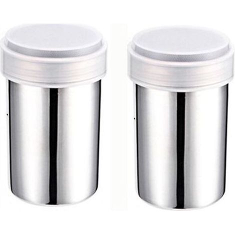Lot de 2 saupoudreuses en acier inoxydable 304, grand format, pour poivre, sel et épices – 8 × 12 cm (1/5)