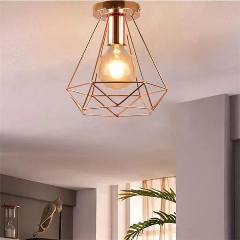 U-Do Plafonnier Industrielle Cage en Fer E27 20CM Or Rose (1/4)