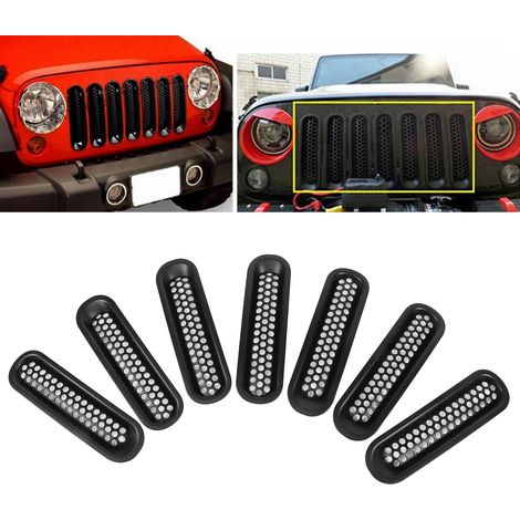 7-teiliges ABS-Frontgrill-Set aus Drahtgeflecht, passend für Jeep Wrangler 2007-2018, Schwarz (1/5)
