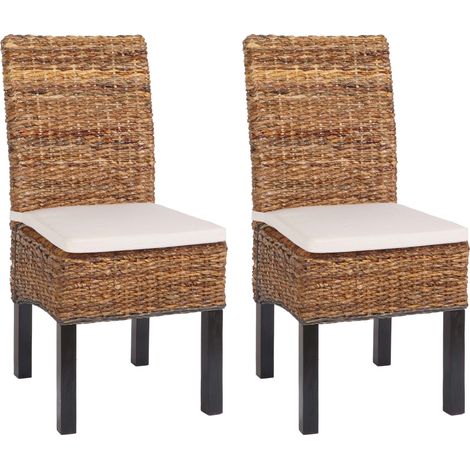 [NON UTILIZZATO] Set 2x sedie intreccio di banano eleganti soggiorno sala pranzo M69 Bali gambe scure con cuscini