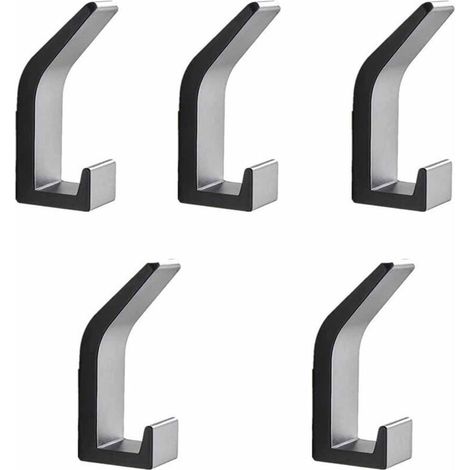 Porte-serviettes mural adhésif en aluminium, sans perçage, avec cinq crochets. Convient pour les salles de bains, les bureaux, les chambres et les salons. Noir.