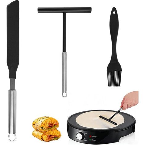 Set Crêpes 3 pièces : répartiteur de pâte, spatule et pinceau en acier inoxydable/silicone