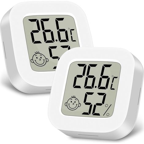 Thermomètre Hygromètre Interieur, 2PCS Mini LCD Termometre, Blanc Maison Moniteur de Température et Humidimètre Indicateur du Niveau de Convient pour Les Chambres D'enfants, Maison, Bureau (1/5)