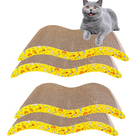 Lot de 4 griffoir, réversible, carton ondulé, herbe à chat, pour canapé-lit (1/5)