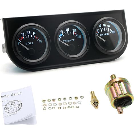 3-in-1-Autoinstrument, automatische Anzeige, Voltmeter, Wasser- und Öldruckmesser, Dreifach-52-mm-Kit