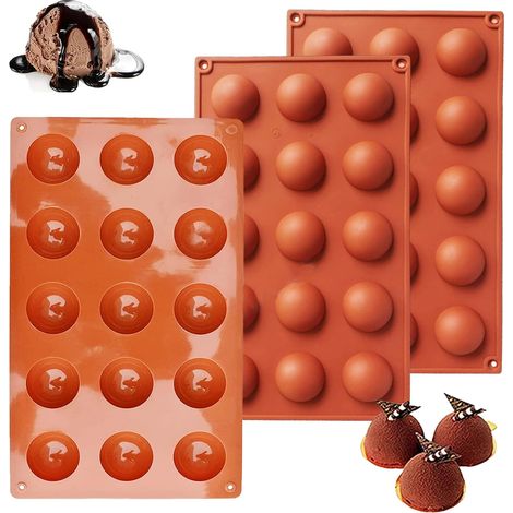 3 Pièces Moule Silicone, 15 Cavités Demi-sphère, Ø 3,8cm, Pour Chocolat, Gâteau, Mousse (1/5)