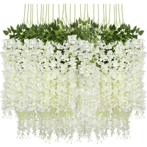 Fleurs de glycine artificielles, lot de 12, soie et plastique, 110 cm de long, décoration pour la maison, le jardin et les mariages (1/4)
